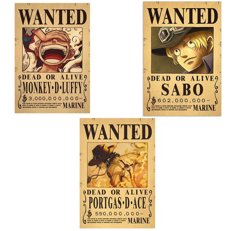 Poster Wanted Luffy Ace Sabo