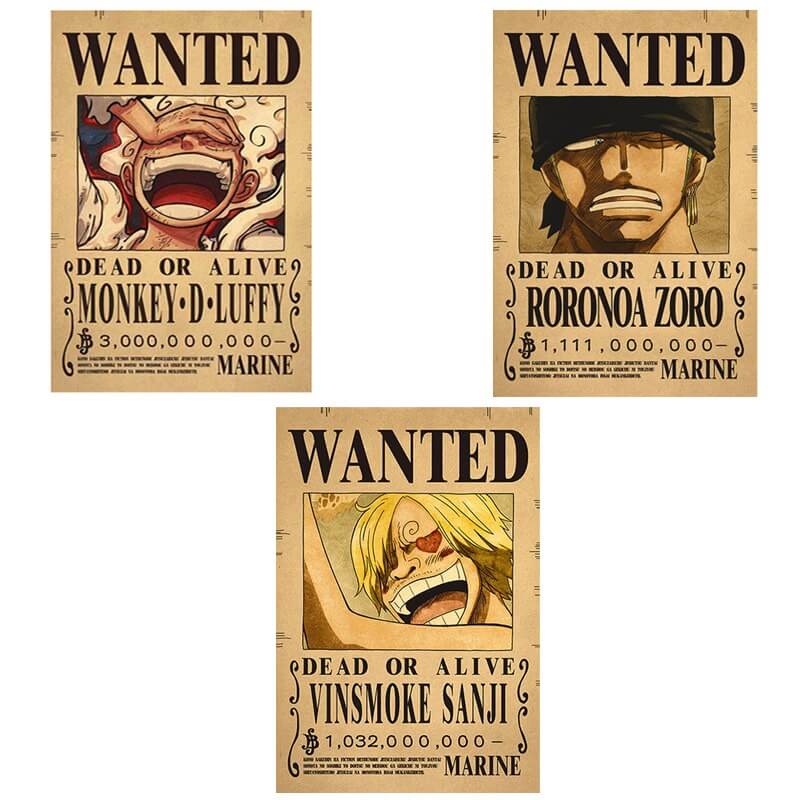 Poster Wanted Luffy Zoro Sanji
